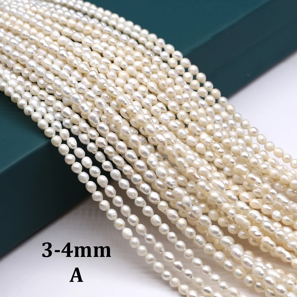 

3-4mm A Threaded Rice Shaped Pearls Natural Freshwater Pearls Spacer Beads for Jewelry Making DIY Necklace Bracelet Accessories