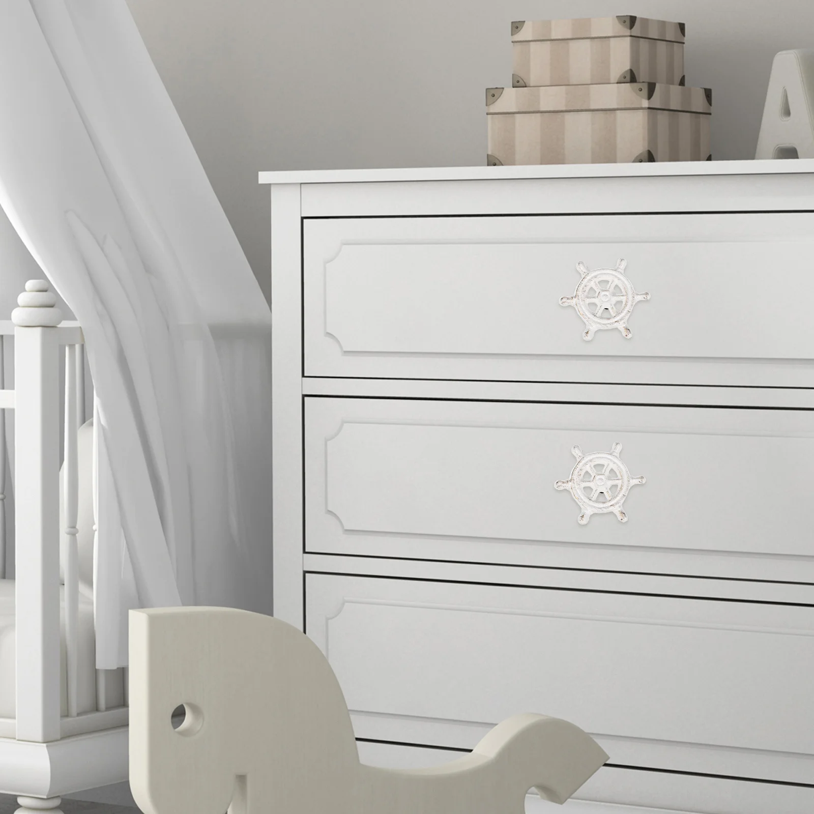 

2Pcs Ship Wheel Cast Iron Handles Sturdy Cabinet Door Knobs Wardrobe Drawer Pulls Mediterranean Style Furniture Handles