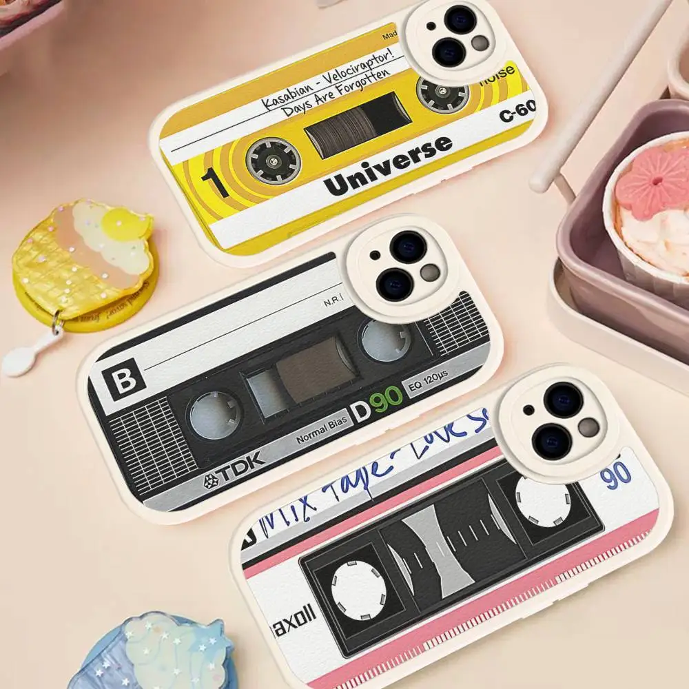 

Intage Cassette Tape Silicone Phone Case For IPhone 16 15 14 13 12 11 Pro Max Mini Leather Soft Cover
