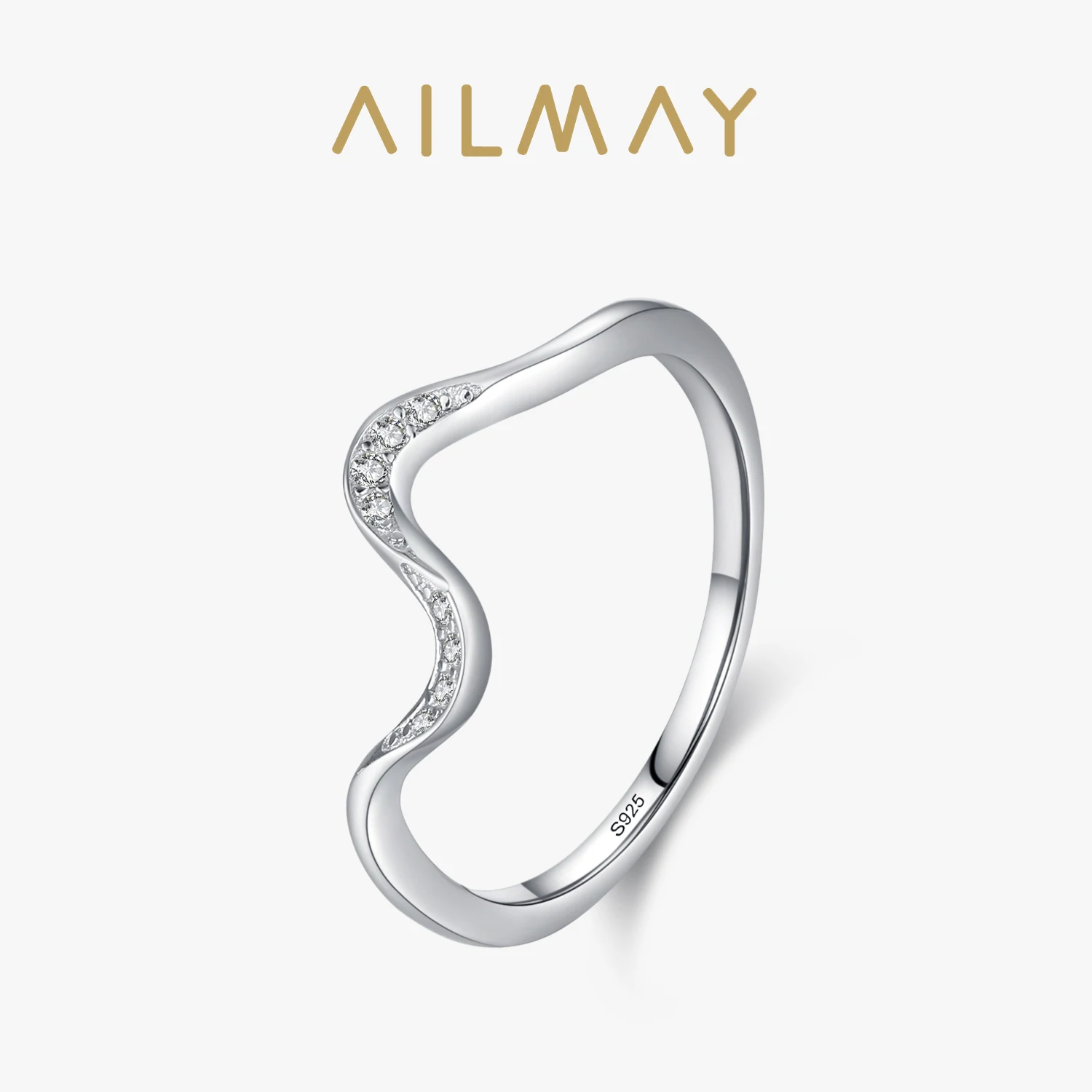 

Ailmay Hot Sale 925 Sterling Silver Fashion Irregular Shape Clean Zircon Finger Ring For Women Girls Wedding Party Jewelry Gift