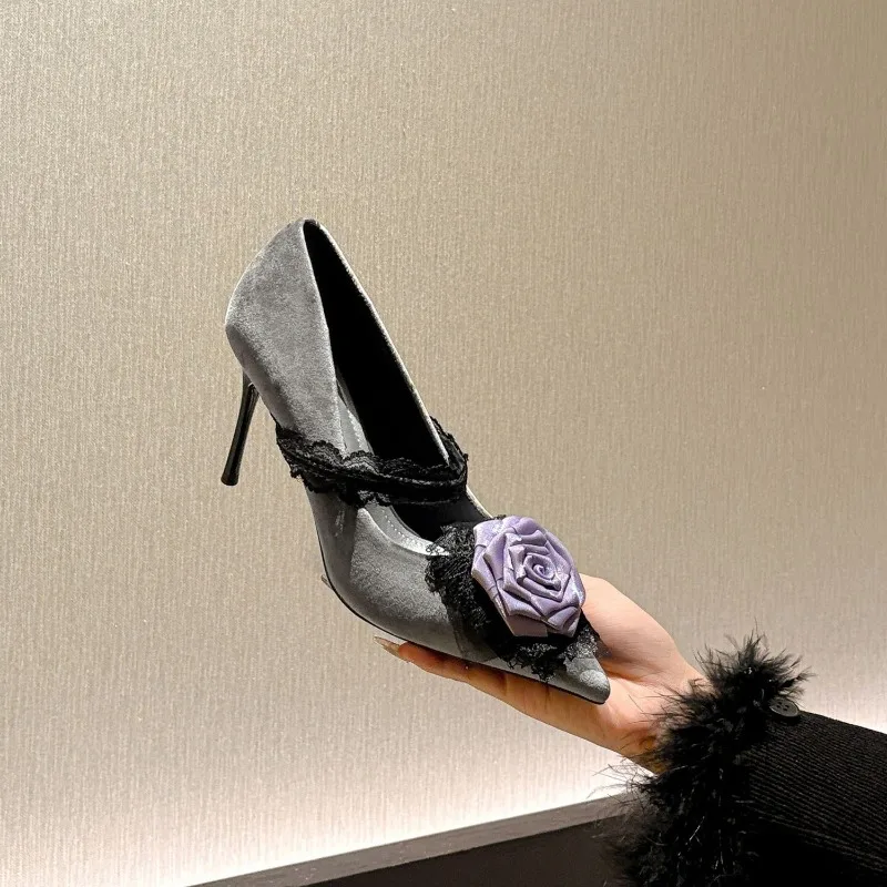 

New Womens Shoes French Style Romantic High Heels for Woman Exquisite Flower Lolita Casual Shoes Designer Shoes Zapatos De Mujer
