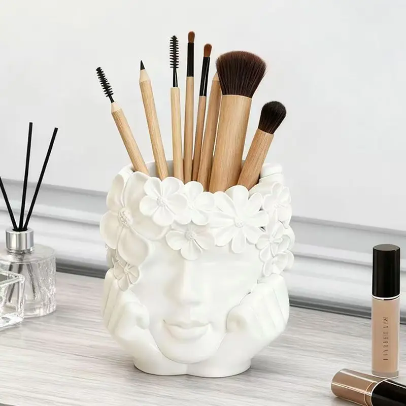 New Face Holding Flower Girl Makeup Brush Holder Bedroom Vanity Eyebrow Brush Pen Holder Desk Storage Ornament