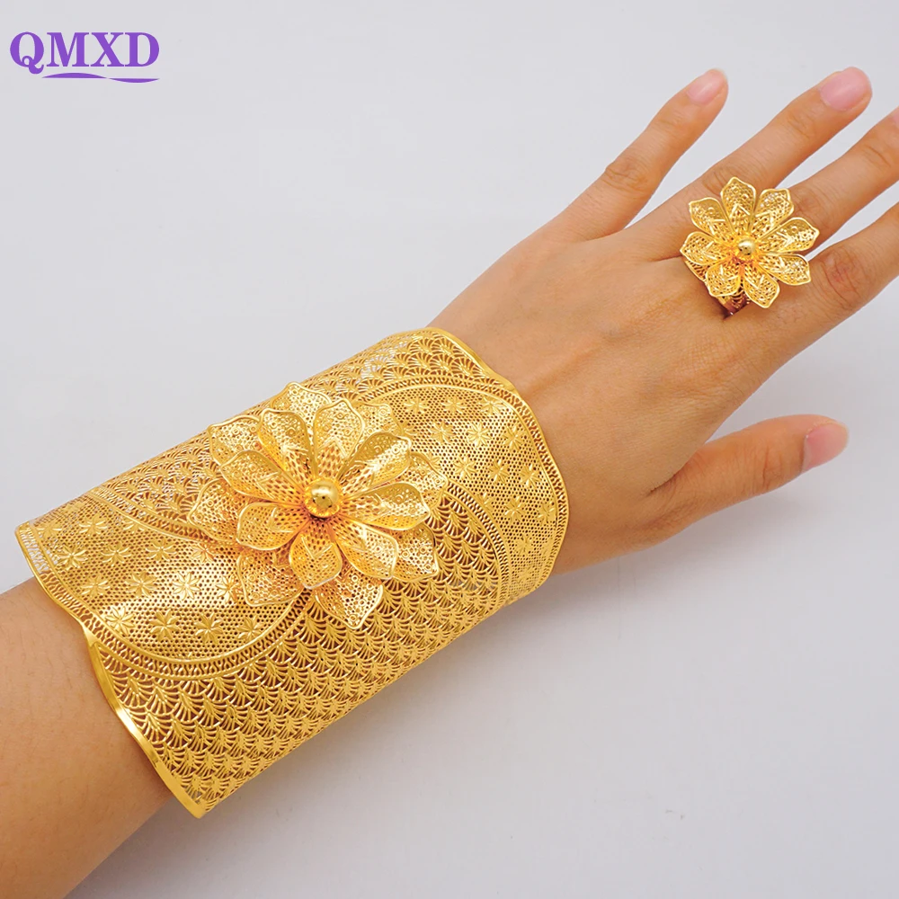 Luxury Bangles Bracelet For Women Dubai Gold Color Open Adjustable Bangle&Rings Charm Jewelry pulseras mujer bijoux