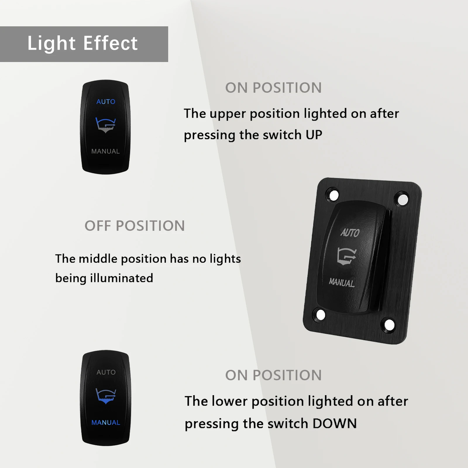 3 Way Bilge Pump Rocker Switch Panel Auto/Manual 4 Pin ON-OFF-(ON) SPDT Momentary Switch for Marine Boat Yacht Waterproof IP68