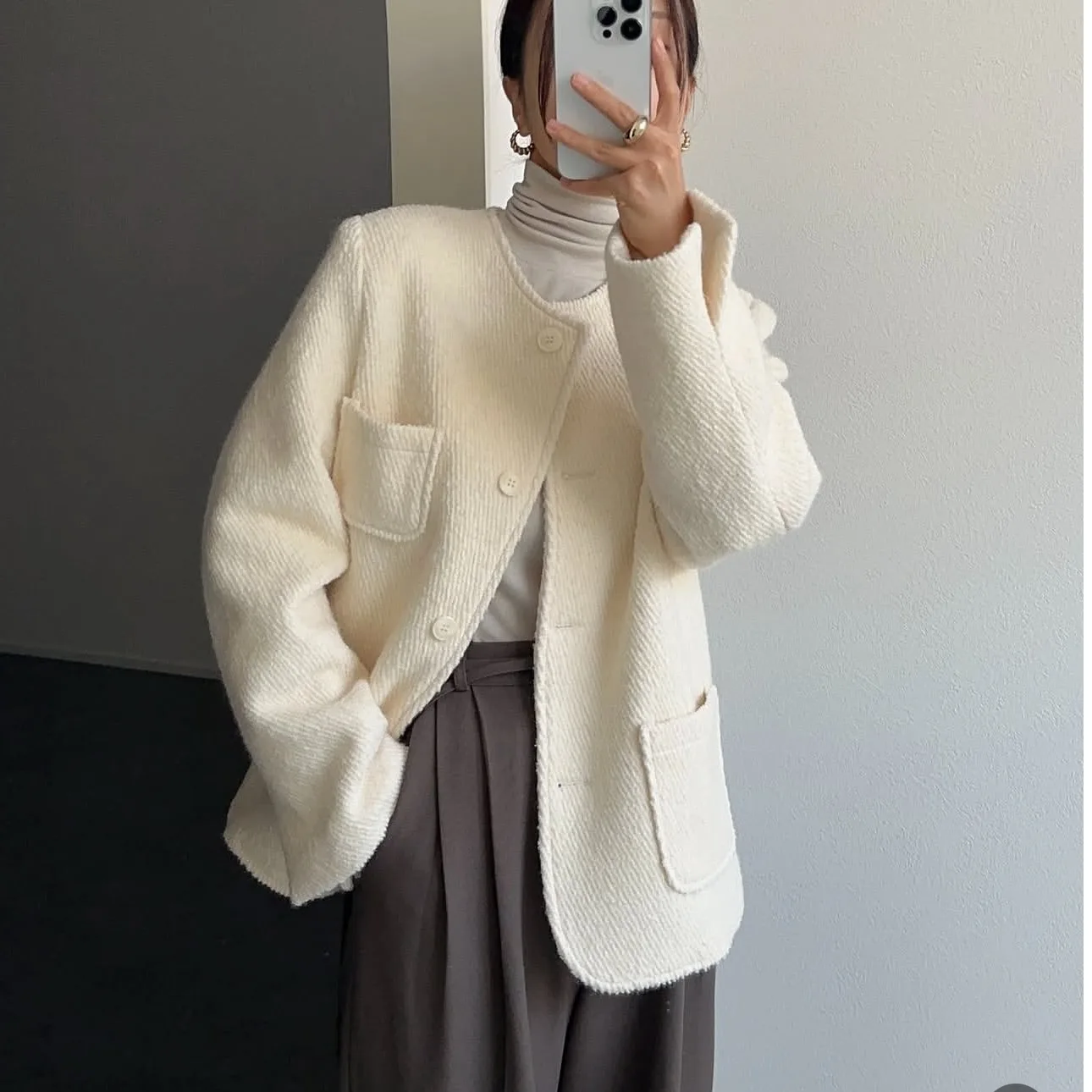 

Шикарное корейское шерстяное пальто, женское длинное пальто на одной пуговице, осень-зима, модный универсальный топ против старения для поездок на работу