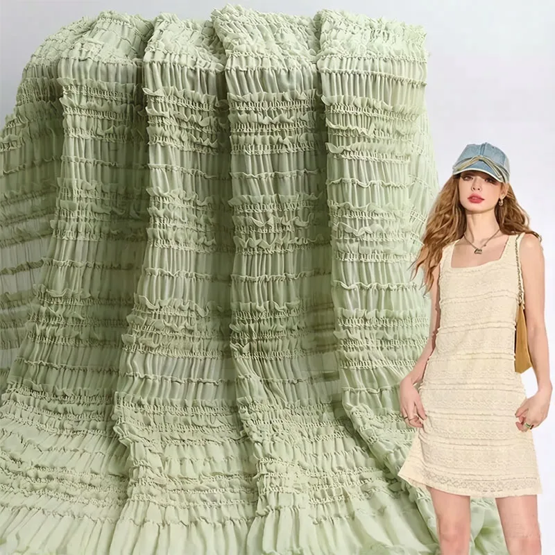 

Chiffon Fungus Edge Striped Elastic Pleated Embroidered Fabric Dress Women's Luggage Decorative Hook Embroidered Fabric Sewing