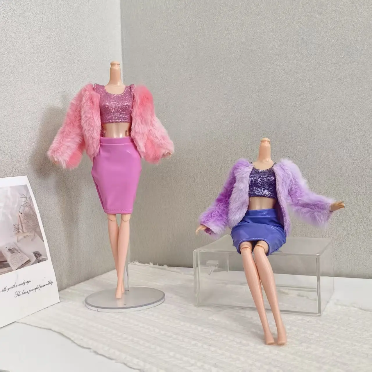 30 センチメートル人形服アクセサリー冬のファッション高級ぬいぐるみジャケット + 光沢のあるベスト + レザースカートセット 1/6 BJD Xinyi スーパーモデルドール用