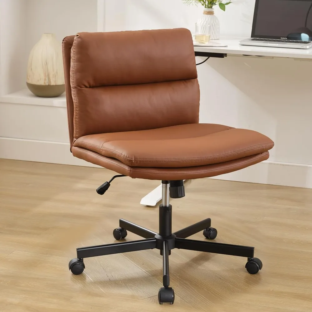 

"adjustable height swivel office chair with armless wide seat and pu leather, ideal for comfortable cross-legged sitting"