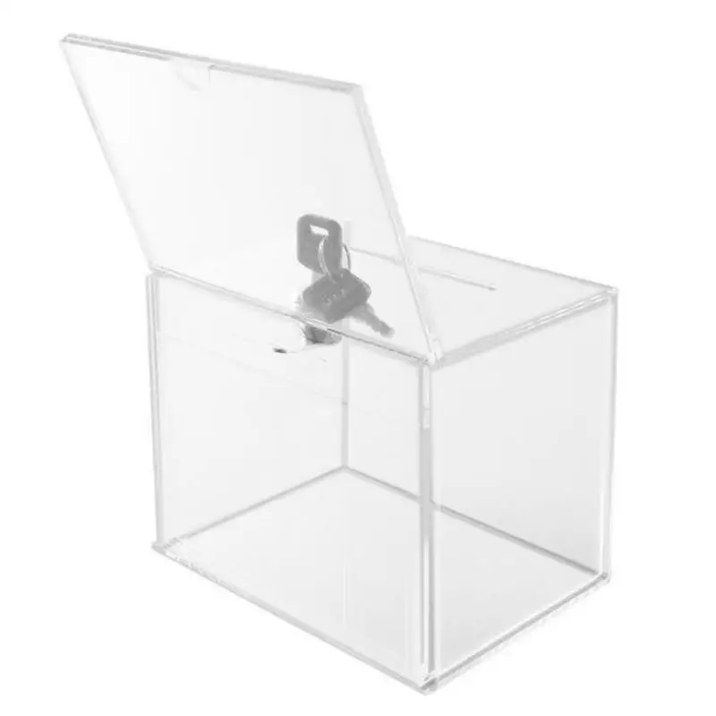 Acrylic Donation Box With Lock And Sign Holder, Clear Ballot Box Donation Boxes  Fundraising With Lock Clear Money Boxes supply