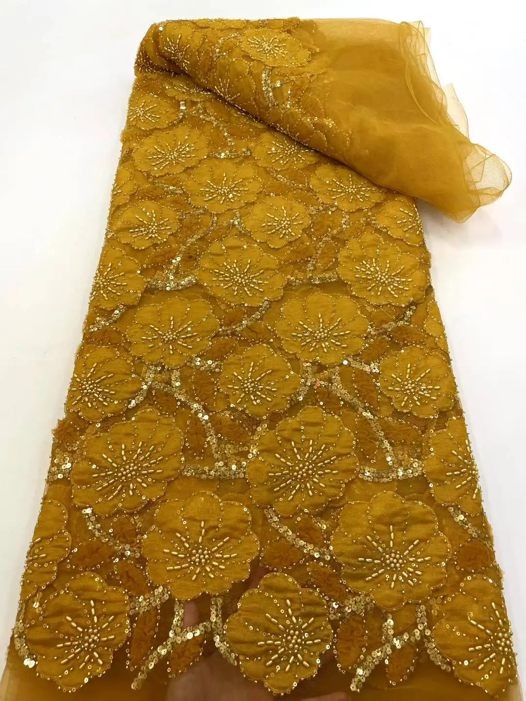 

French Mesh Lace Fabric Beads African Lace Fabrics Nigerian Sequins Mesh Lace Fabric For Diy Dresses Party Wedding