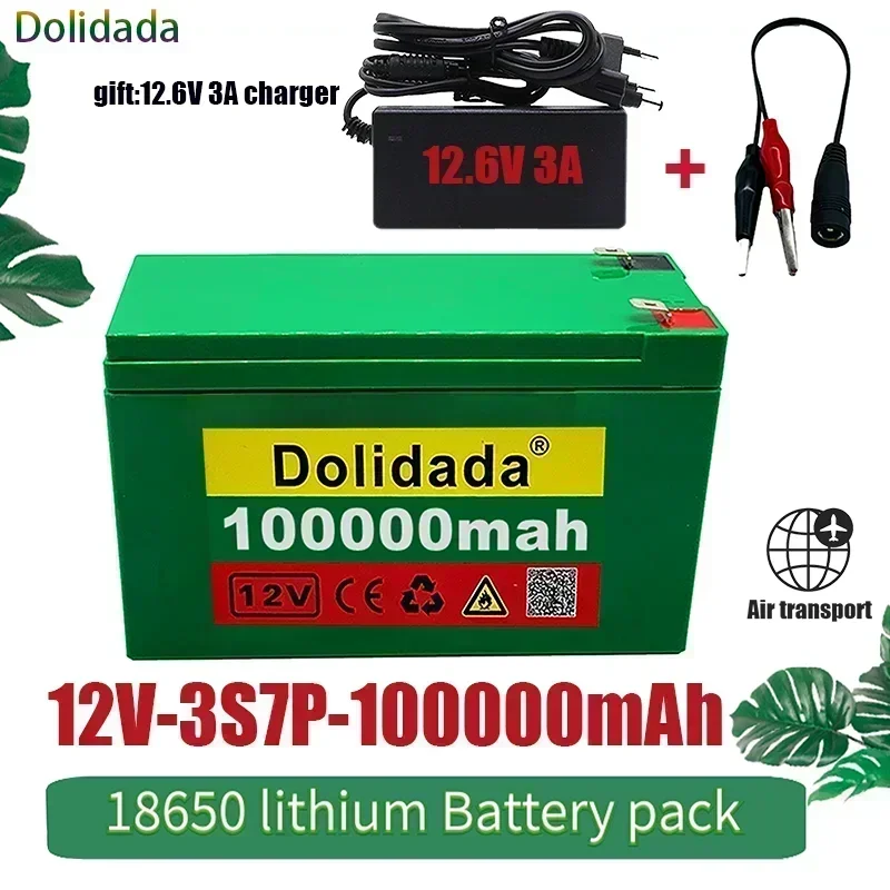 12V100000mAh 3S7P 18650Lithium Battery Pack+12.6V3A Charger Built-in 100Ah High Current BMS Used for Citycoco Motorized Scooter