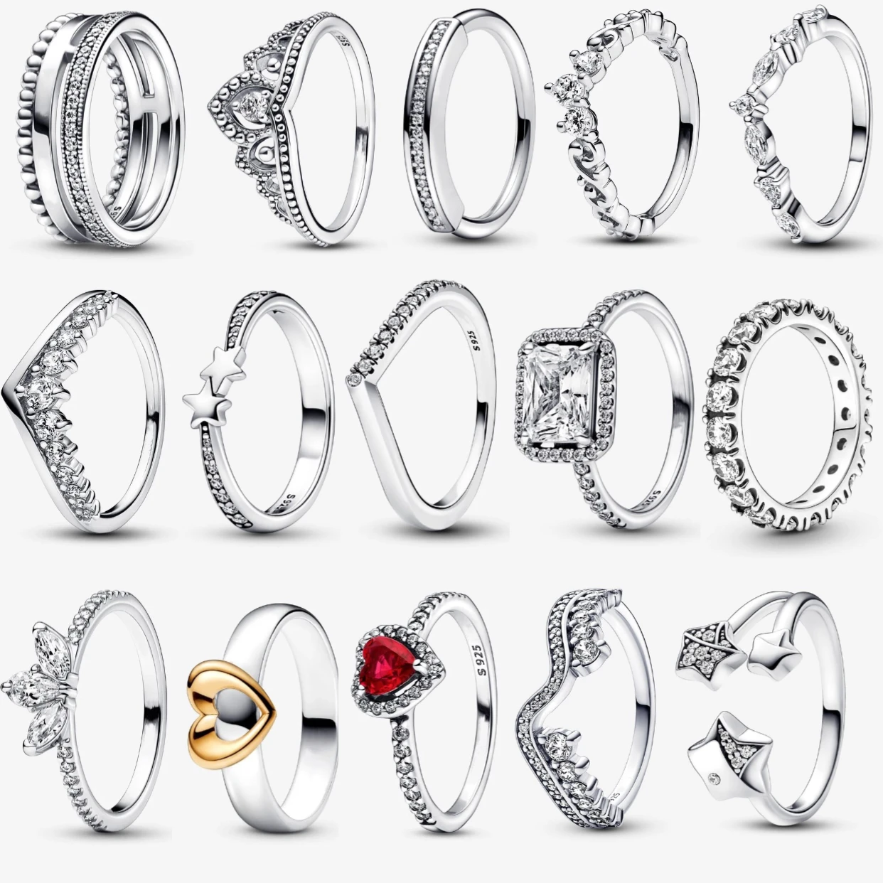 

Новые кольца, оригинальные кольца из стерлингового серебра 925 пробы, бант, сердце, солнце, луна, звезда, цветок, корона для женщин, подарок на день Святого Валентина, ювелирные изделия своими руками