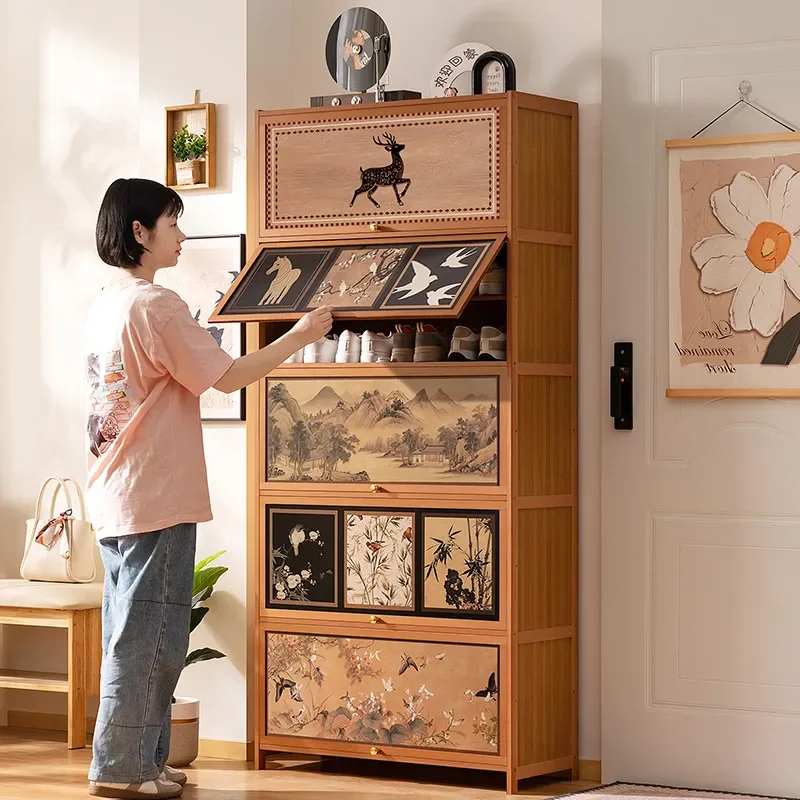 Medieval Style Shoe Cabinet Integrated Household Shoe Rack at Door Simple Large Capacity Floor to Ceiling Living Room Home
