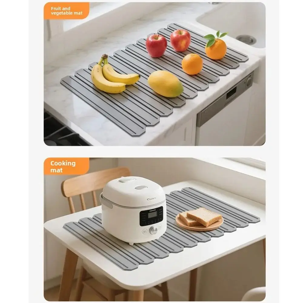 

Быстросохнущий кухонный сушильный коврик, складной нескользящий силиконовый сливной коврик, предотвращает образование воды, многофункциональный