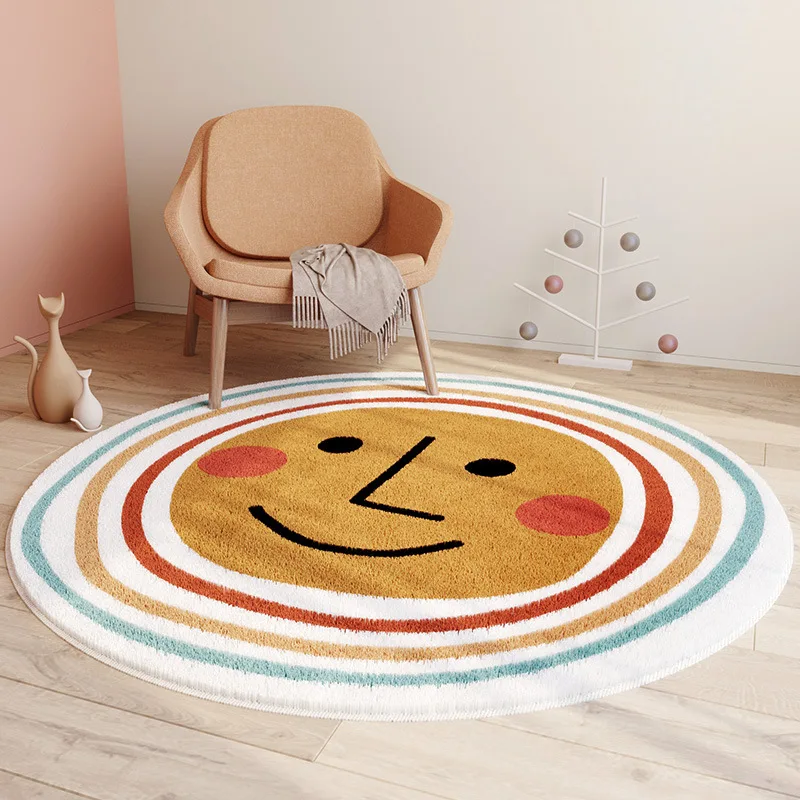 Smiling Face Printed Round Carpets For Home Living Room Bedroom Decor Bedside Sofa Chair Area Rugs Soft Children Play Floor Mats