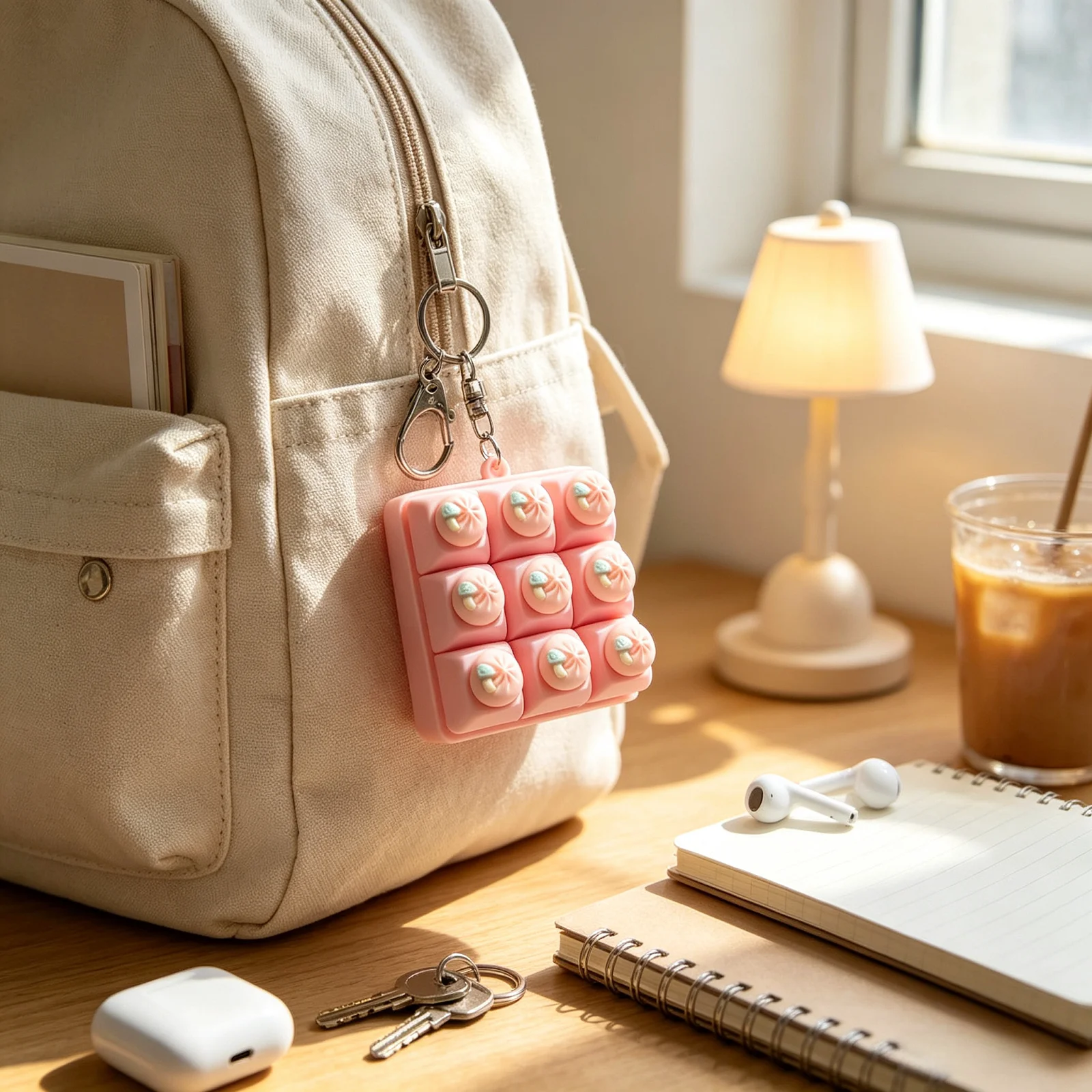 Steamed Bun Keychain  Portable Fidget Clicker  Keychain Squeeze  Stable For Work Breaks Adults Idle Time