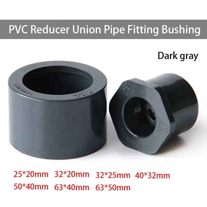 1-10pcs 20~90mm Dark gray PVC Pipe Bushing Reducer Union Water Pipe Joints PVC Pipe Fillings Garden Irrigation Pipe Bushing