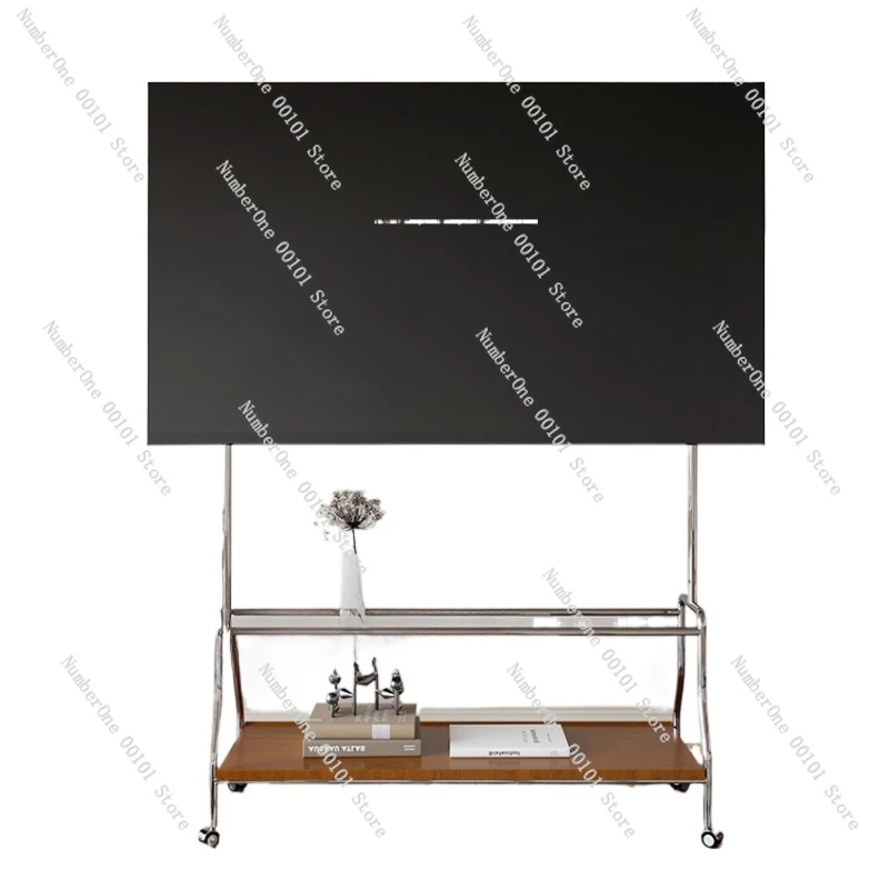 Simple TV stand, floor-standing cart with wheels, all-in-one hanger, movable shelf, 43-70 inches