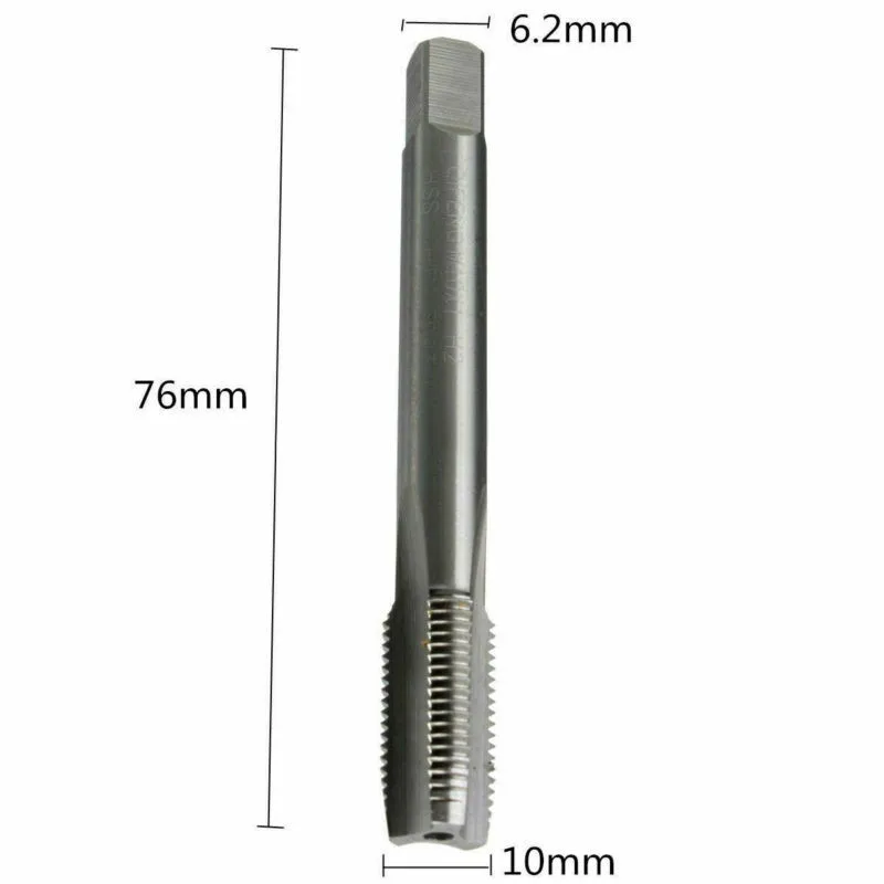 High Speed Steel Metric Tap Designed for M10 Applications with Right Handed Orientation; Total Measurement Roughly 79 mm Long