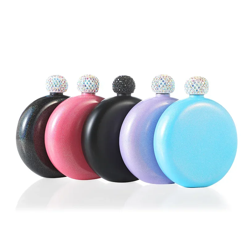 mini Stainless Steel muticolor circle Hip Flask Pocket Hip Flask gift package Alcohol Whiskey Hip Flask Screw Cap lady birthday