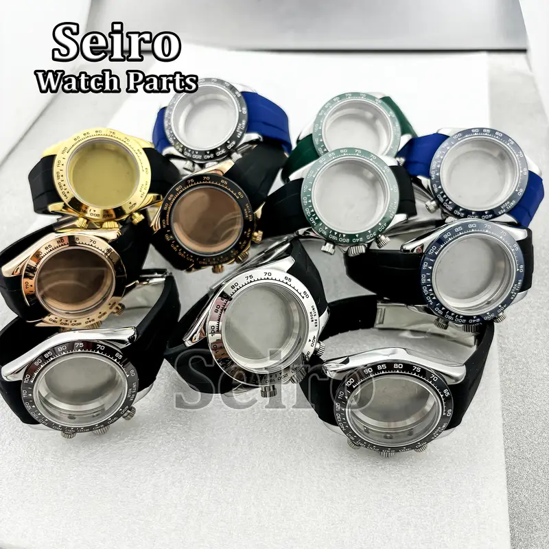 39MM Sapphire Glass Watch Case Rubber Strap Rose gold Silver Watch Accessories Parts for Daytona VK63 Movement Men 29.5MM Dial - Image 2