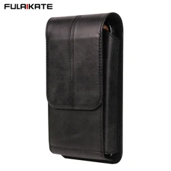 FULAIKATE New Crazy Horse Vertical Waist Phone Bag for iPhone 15 Pro Max Men's Leather Pouch for Samsung S24 Ultra 6.1-7.2