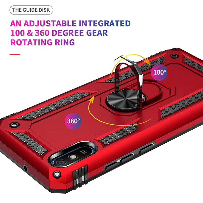 Shockproof Armor For Xiaomi Redmi 9A 9C 9T Case Phone Case for Redmi Note 7 8 Pro Ring Stand Bumper Silicone Phone Back Cover