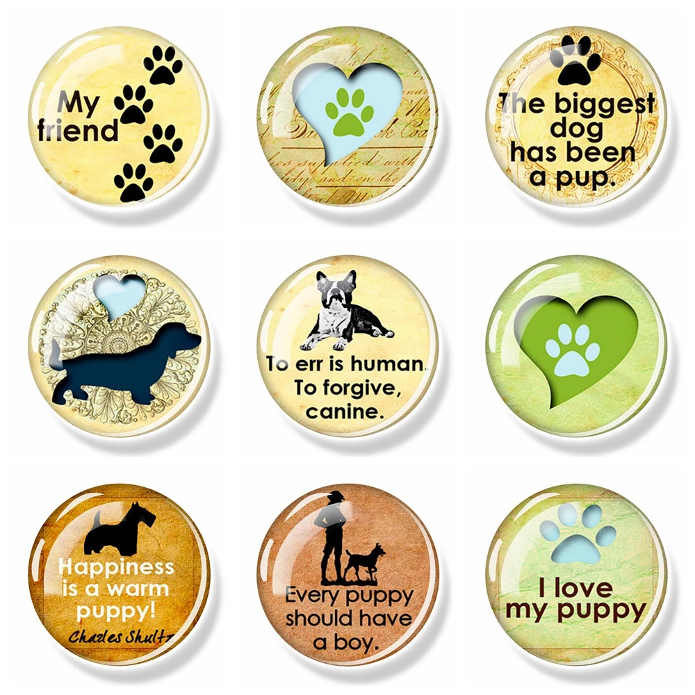 1PC Dog themed refrigerator with glass dome and convex gemstone, dog paw shaped message and note holder, home decoration