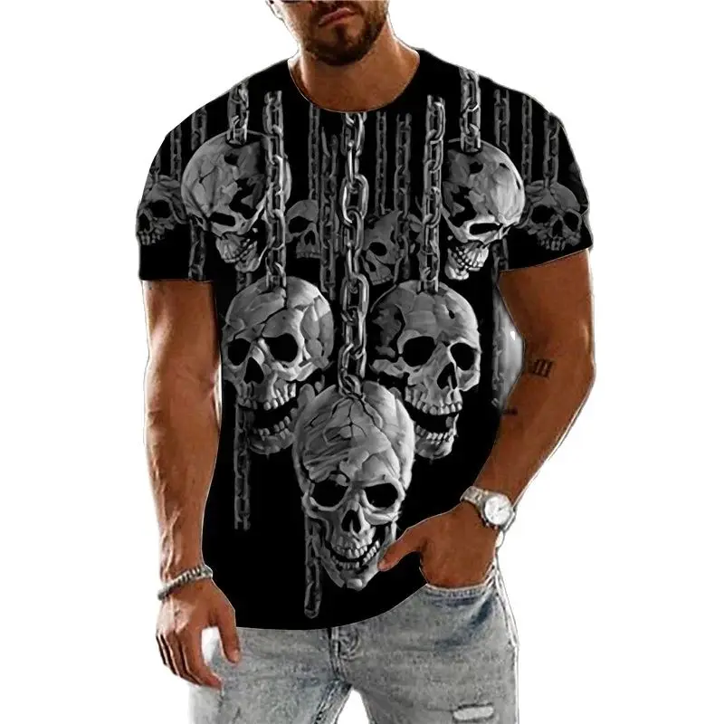 Vintage Horror 3d Skull Print Men's T-shirt Summer Classic Casual O Neck Short Sleeve Fashion Loose Oversized Tops Tee Shirt Men