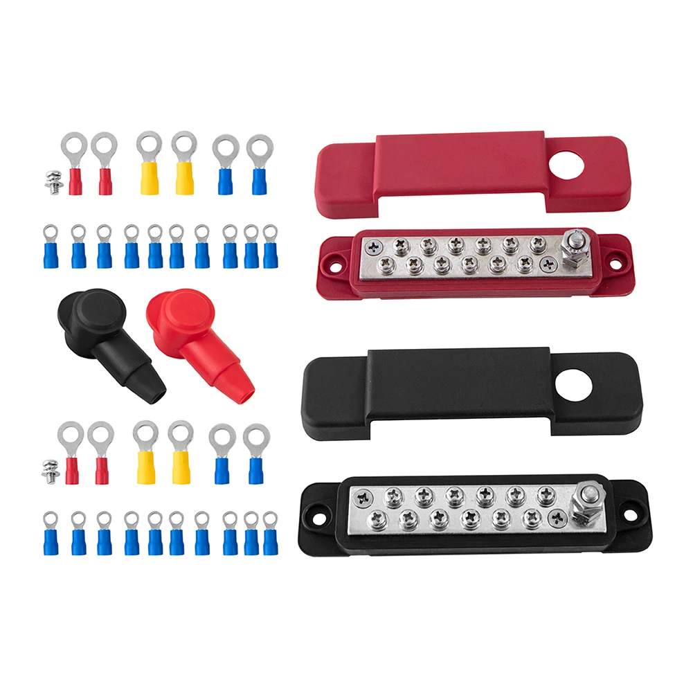 Accessories New Replace Terminal Block For Car 180A 12V DC Bar Power Busbar Bus Zinc Alloy 12 Point Pair Black Red