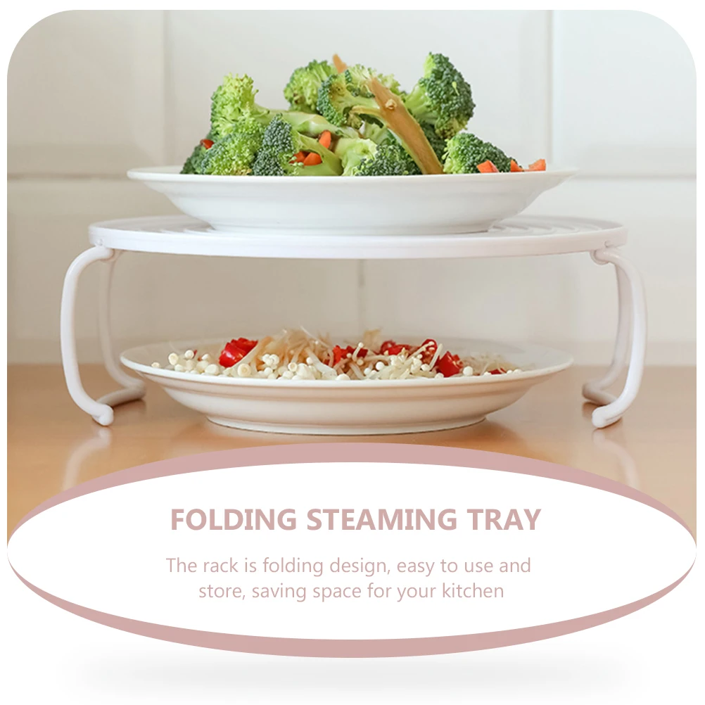

Layered Microwave Oven Shelf Folding Steaming Rack Anti Skid Line Design ABS Material Space Saving Kitchen Storage