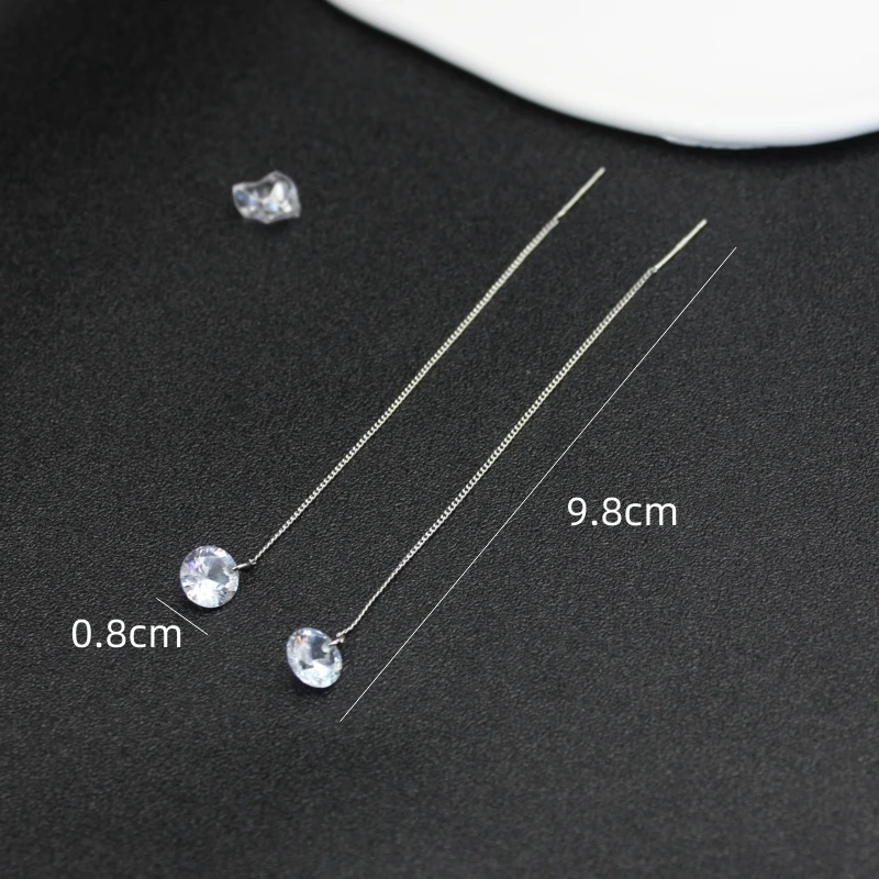 New Long Copper Chain Tassel 8mm CZ Crystal Dangle Earrings for Women Hyperbole Drop Jewelry Accessories Girl Gift Brincos