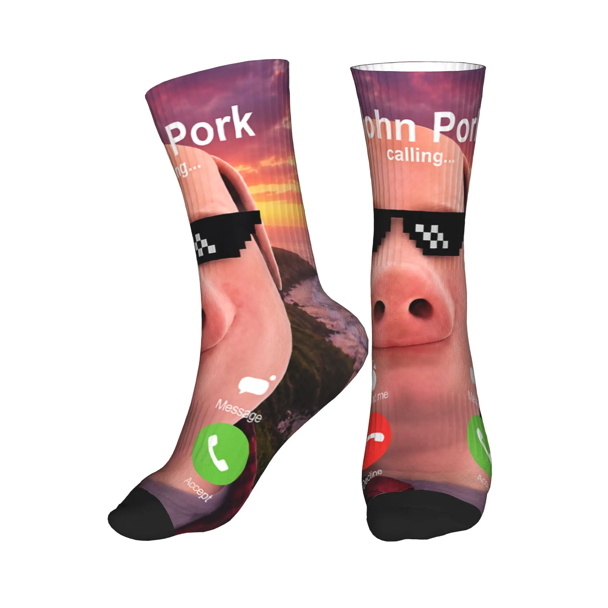 Unisex Men Socks John Pork Calling Decline Accept Incoming Call John Pork Stockings Socks Winter Casual Graphic Outdoor Socks