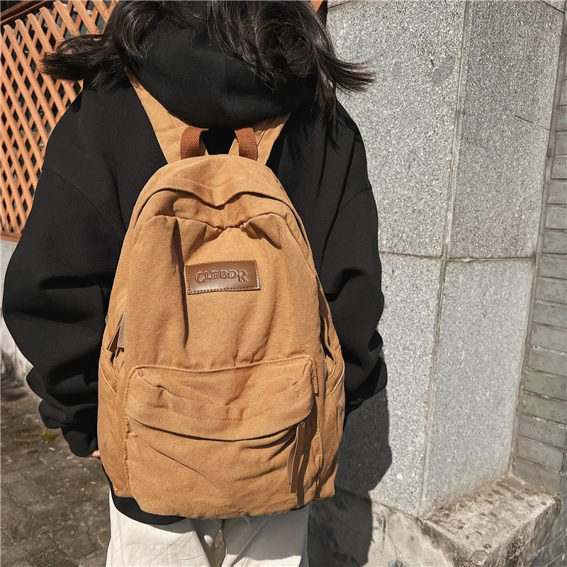 Canvas backpack, male and female college students, high school student backpack, retro large capacity travel backpack