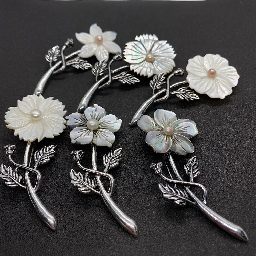 Natural Freshwater Shell Necklace Pendant Flower Shape Brooch  Mother of Pearl   Charm DIY Jewelry Accessories image 2