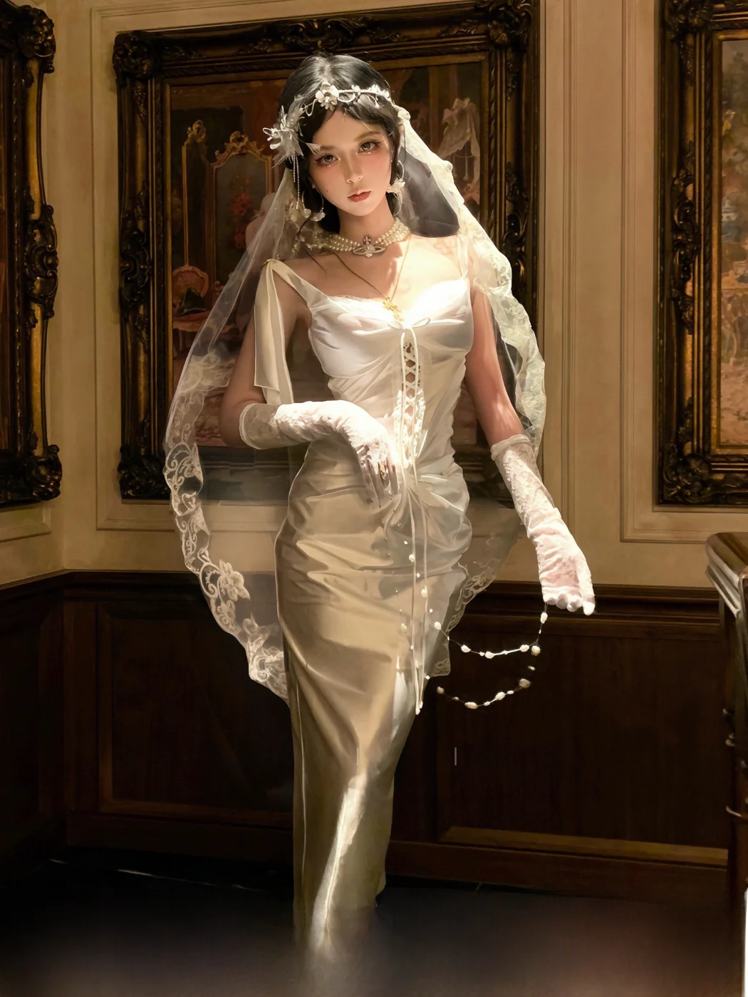 

MOXI Angel Roman Mythology Knitted Pearlescent Elastic Fishbone High Sexy Goddess Dress mid Waist PVC Fabric Bodycon Long Gown