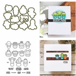 Cactus Green Planted Metal Cutting Dies Clear Stamps Birthday Wishes for DIY Scrapbooking Paper Card Album Decoration 2024