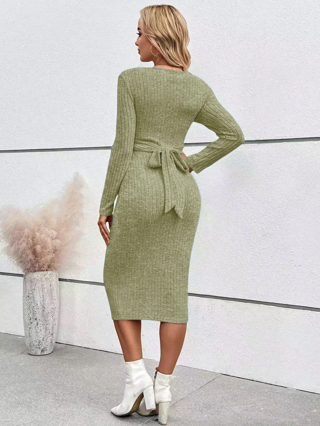 الخريف الشتاء فستان بكم طويل للنساء الحوامل عادية ألف خط فستان نحيل الأمومة أنيقة معقود التخسيس فستان الحمل #6