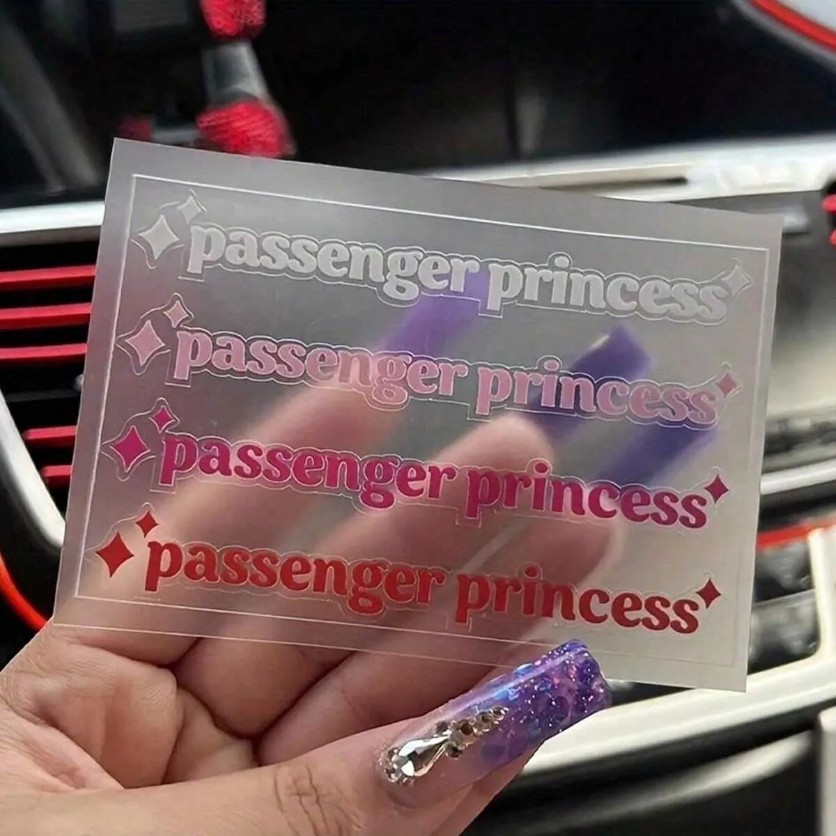 Set of 4 "Passenger Princess" Funny Car Stickers, Irregular Star Theme Stickers, Car Interior, Plastic/Glass/Metal Surfaces