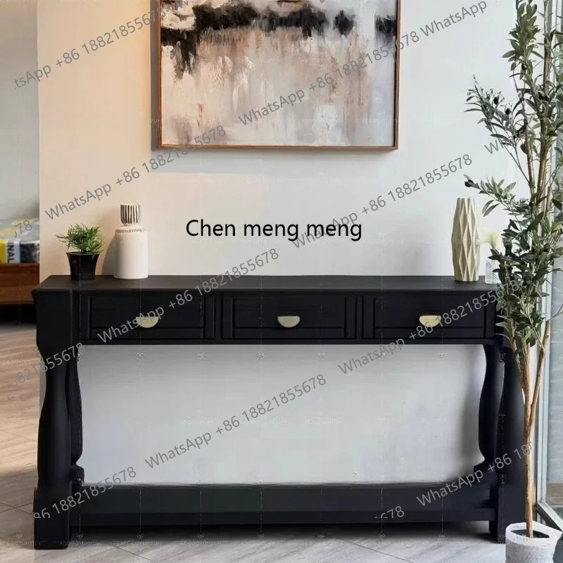 

Консольный столик из цельного дерева в стиле ретро для дома у стены, французский стол для гостиной, прихожей, бревенчатый входной шкаф H