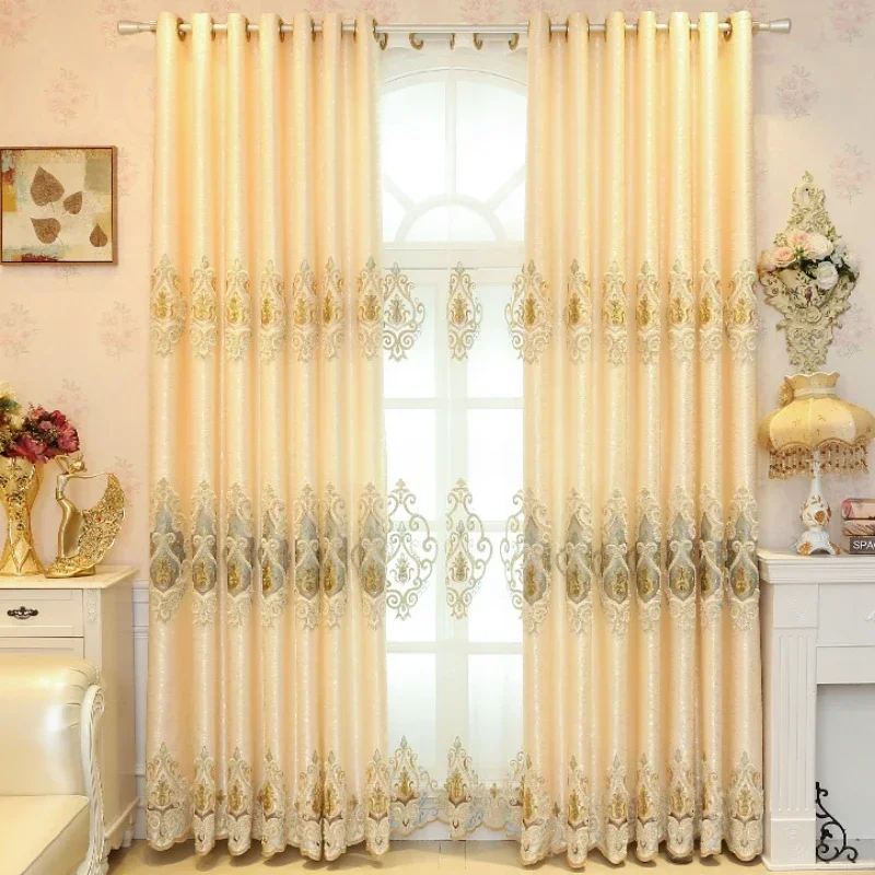 European Korean Luxury Curtains For Living Room Bedroom Blackout Embroidered Jacquard Yarn Textured Elegant Window Screen Custom