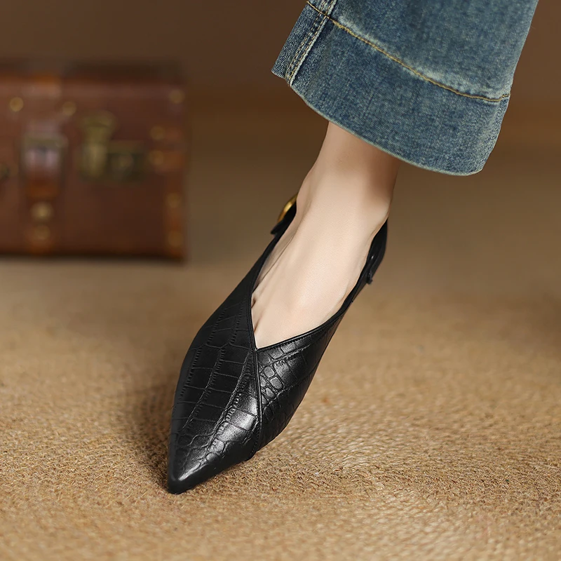 2026 New Spring Trend Genuine Leather Flats Sexy Lady Pointed Toe Leopard Flat Shoes Buckle Style Pattern Slip-on Fashion Pumps view 6