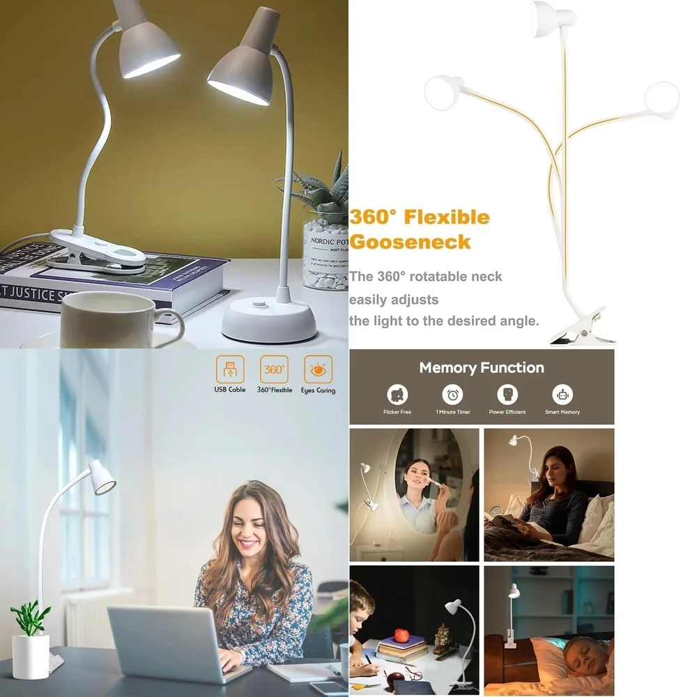 

PlugLED Desk Lamp 360 Adjustable Gooseneck Eye Care Reading Light USB Charging Foldable Study Lamp for Home Officein Desk Lamps