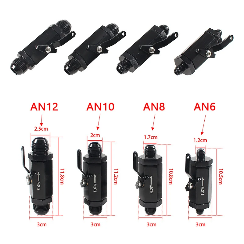 AN6-AN12 Aluminum Inline Fuel Shut Off Valve Cut Off w/ Cable Lever Black AN6 AN8 AN10 AN12