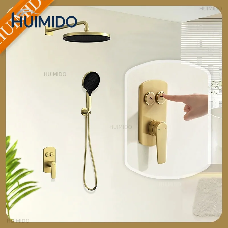 Concealed Shower System Set Gold Bathroom Shower Faucet Set Embedded Cartridge Faucet Rainfall Shower Mixer Set Grey Black