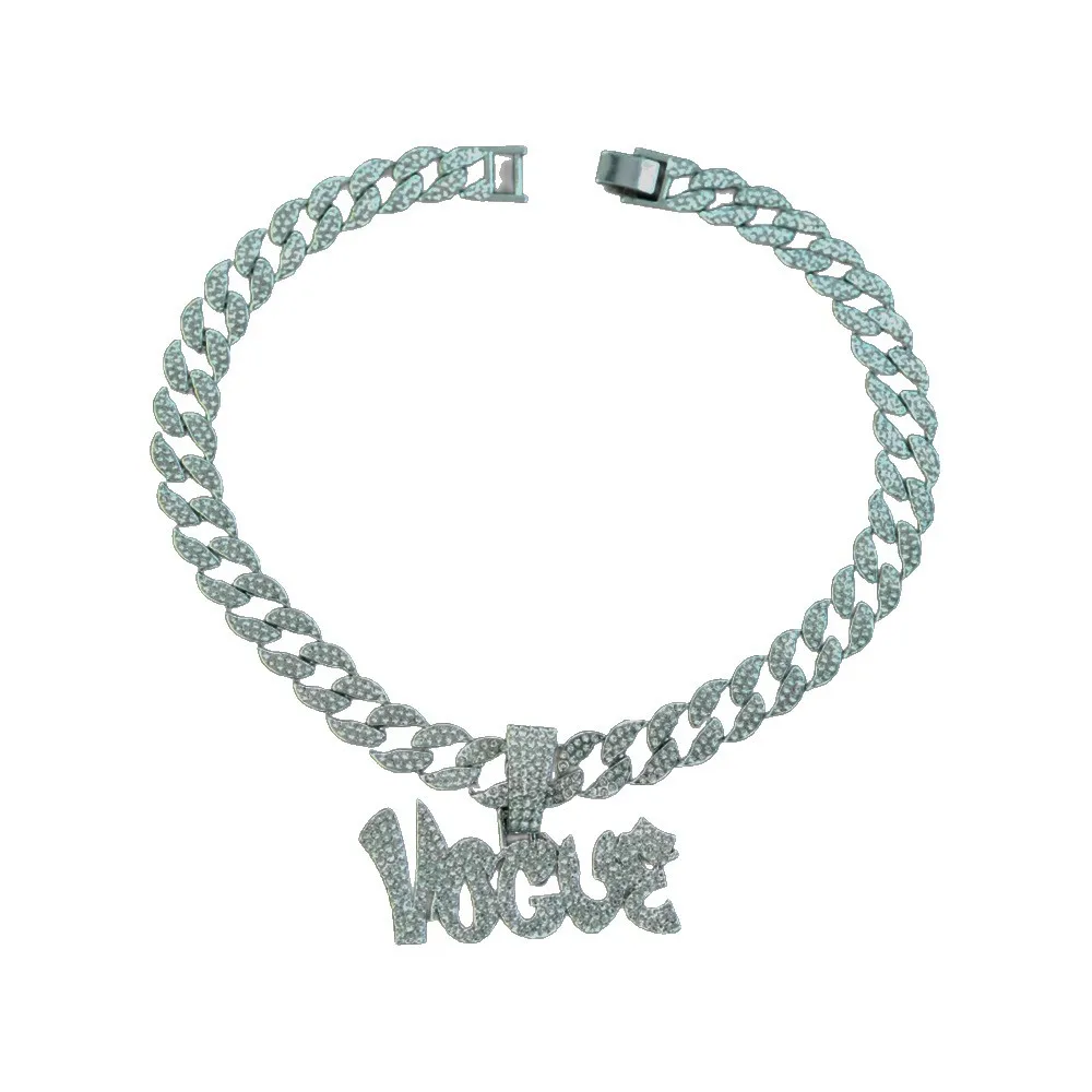 DIY accessories Cross-border men's hip-hop full diamond letters YOGVE alloy pendant men's hip-hop necklace personality logo tren