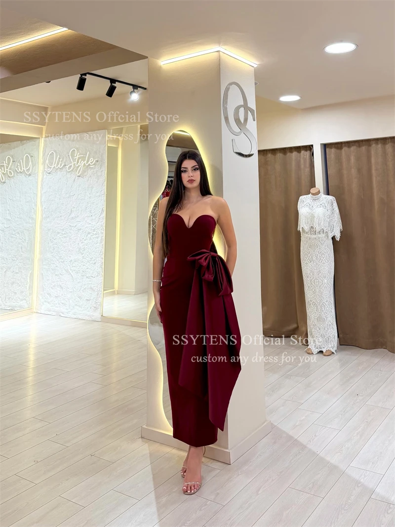 SSYTENS Bow Burgundy Velvet Evening Dress Oversized Wedding Guest Party Gowns Mermaid Vestidos De Fiesta Elegantes Customized