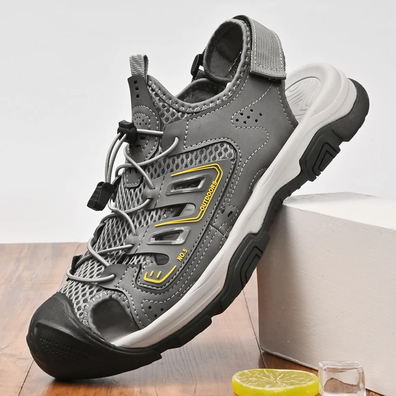 

Летние мужские сандалии из натуральной кожи, итальянские повседневные кожаные уличные противоскользящие сандалии на плоской подошве, дизайнерская пляжная прогулочная обувь, большие размеры 46