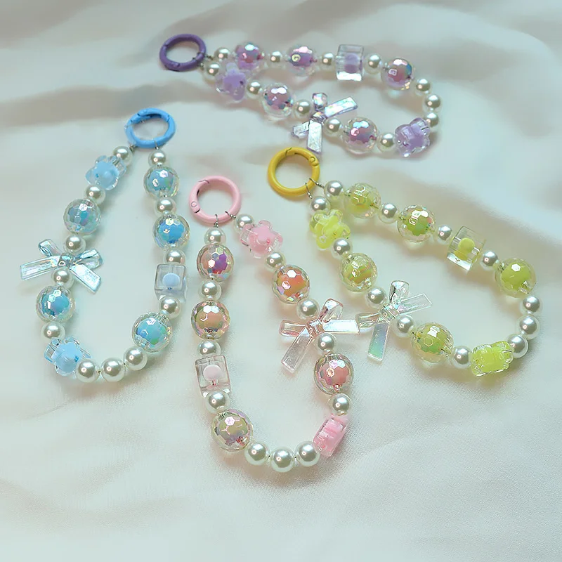 Bownot Bead Phone Chain Pendant For IPhone For Samsung Huawei Xiaomi Cellphone Rope Strap Bag Decoration Key Rings Keychain