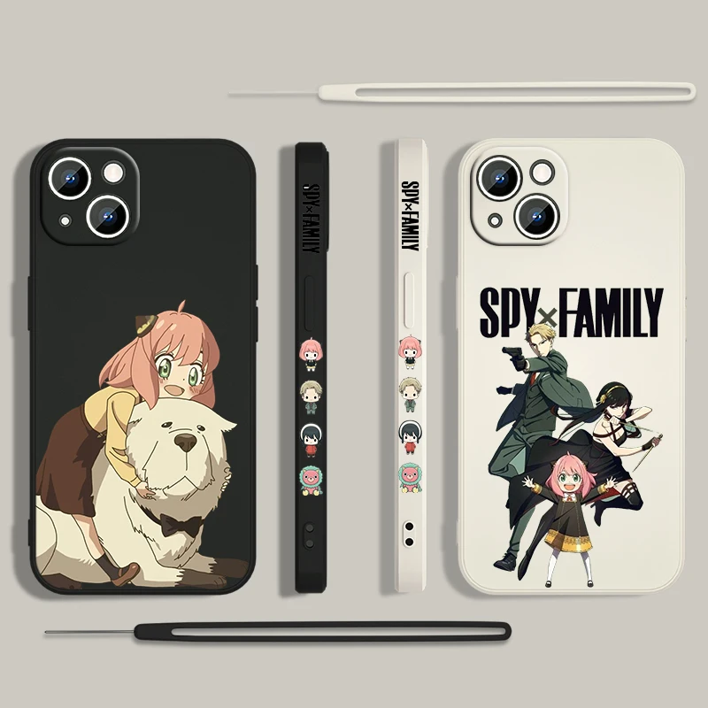 Spy Family Anya Forger Phone Case For Apple iPhone 15 14 13 12 11 Pro Max Plus 8 7 SE Liquid Left Rope Capa Cover